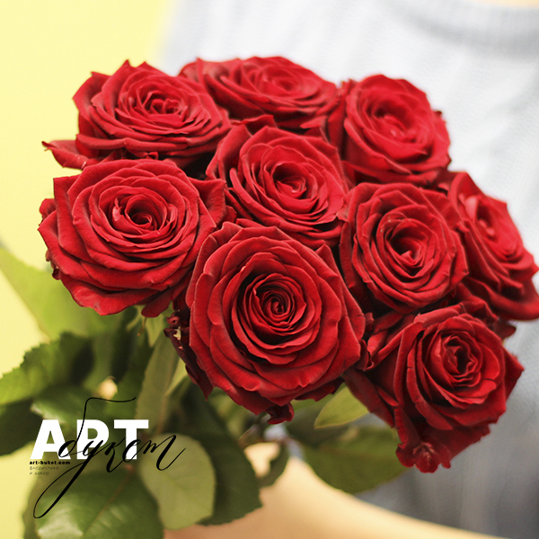 9 красных роз (70 см)